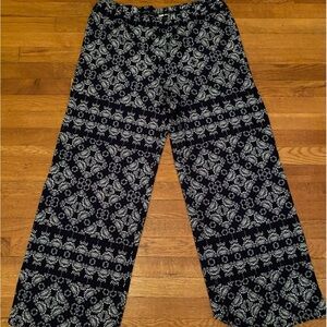 DARK BLUE BOHO WIDE LEG TRIBAL PRINT HIPPIE PANTS SIZE LG